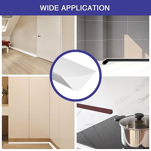 Flexible Molding Trim, Flexible Bendable Adhesive Caulking Strip, Molded Trim, Peel and Stick Home Decorative Edge for Bathroom, Kitchen, Floor, Wall (White, 0.83in x 0.24in x 3.3ft)