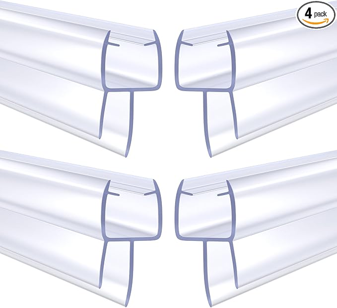 Shower Door Seal, 4 PCS 3/8" X 36" Glass Door Bottom Seal, Ultra Clear Frameless Shower Doors Strip, Stop Shower Leaks and Create a Water Barrier for 3/8 Inch (10mm) Glass
