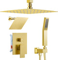 Brushed Gold Shower System, STARBATH 12+6" Rain Shower Head and Handle Set Ceiling Mount, Rainfall Shower Faucet Set Complete with 3 Way Shower Valve with 5 Diverter and Trim Kit