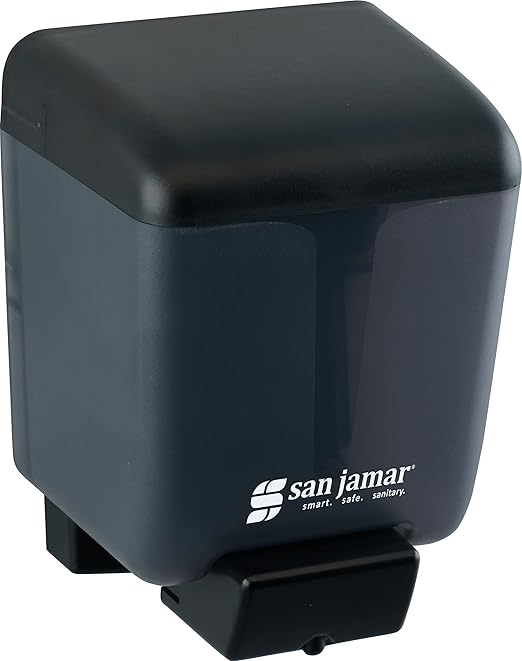San Jamar Classic Soap Dispenser for Public Restrooms, Manual, Wall Mounted, Refillable, Plastic, 30 Ounce Capacity, Black Pearl (Pack of 6)