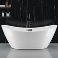 59" Acrylic Soaking Bathtub, Deep Modern Tub with Non-Slip Base, CUPC Certified, Space-Saving Bath with Chrome Drain and Overflow, Easy Install for Small Bathrooms, White