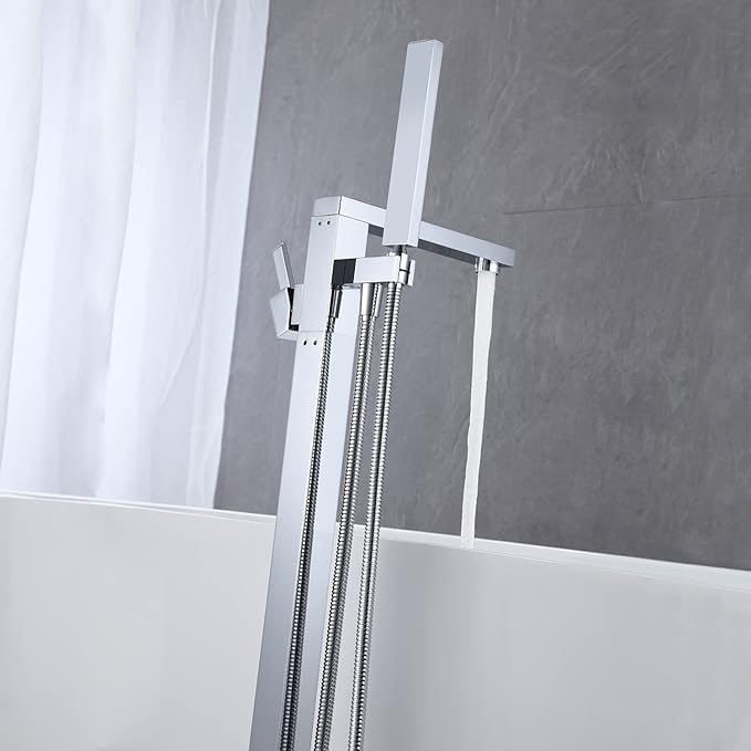 Freestanding Bathtub Faucet Tub Filler Chrome Floor Mount Bathroom Faucets Brass Single Handle with Hand Shower