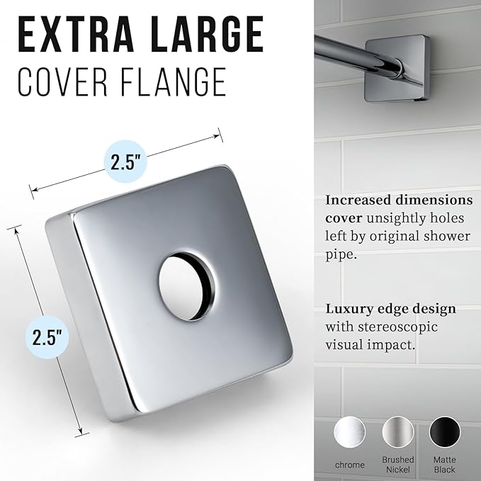 G-Promise All Metal 15.2-Inch Shower Arm with Flange, Wall-Mounted Stainless Steel 90 Degree Shower Extension Pipe Replacement for Fixed Shower Heads, Chrome