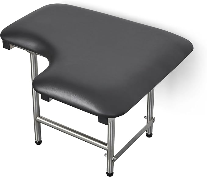 32" x 22.5" Black Padded Wall Mount Folding Left-Handed Transfer Bench Shower Seat with Legs, ADA Compliant