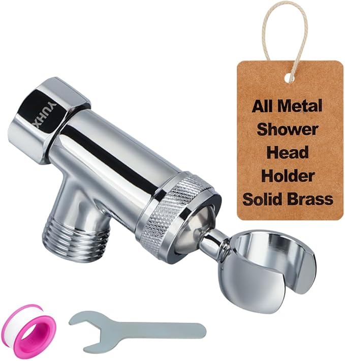 Shower Head Holder All Metal, Brass Adjustable Shower arm Bracket for Handheld, Hand held Showerhead Holder (B-Style Shower Arm Mount Premium Chrome