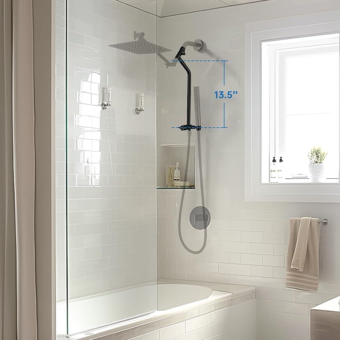 G-Promise All Metal Shower Diverter with Low Holder, Extended 13.5 Inch, 3-Way Diverter Valve with Pause Mode for Handheld and Fixed Shower Heads ∣ 4-Setting Replacement Part (Matte Black)