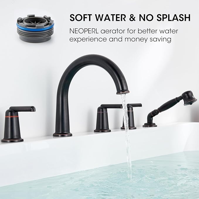 Roman Tub Faucet Set with Hand Shower, KRUZOO Bathtub Faucet Set Trim Kit with Rough-in Valve, Deck Mount Widespread 5 Hole Brass Tub Filler, KZ-9609ORB, Oil Rubbed Bronze