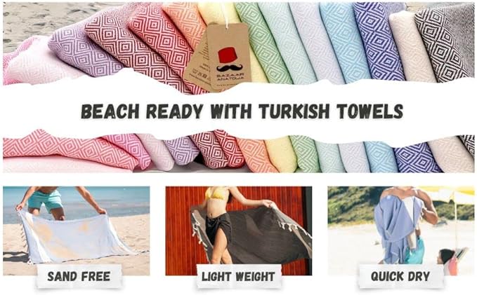 Bazaar Anatolia Turkish Beach Towel – 100% Cotton, Quick Dry, Sand Free Towel for Bathroom, Camping, Travel, Hot Pink – Oversized 71x39 Inches – Diamond Fuscia