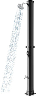 Goplus 10 Gallon Solar Heated Outdoor Shower, 7.2 FT Freestanding Outside Shower with Rotating Shower Head, Temperature Adjustment & Foot Shower, for Backyard Beach Pool Spa (Black)