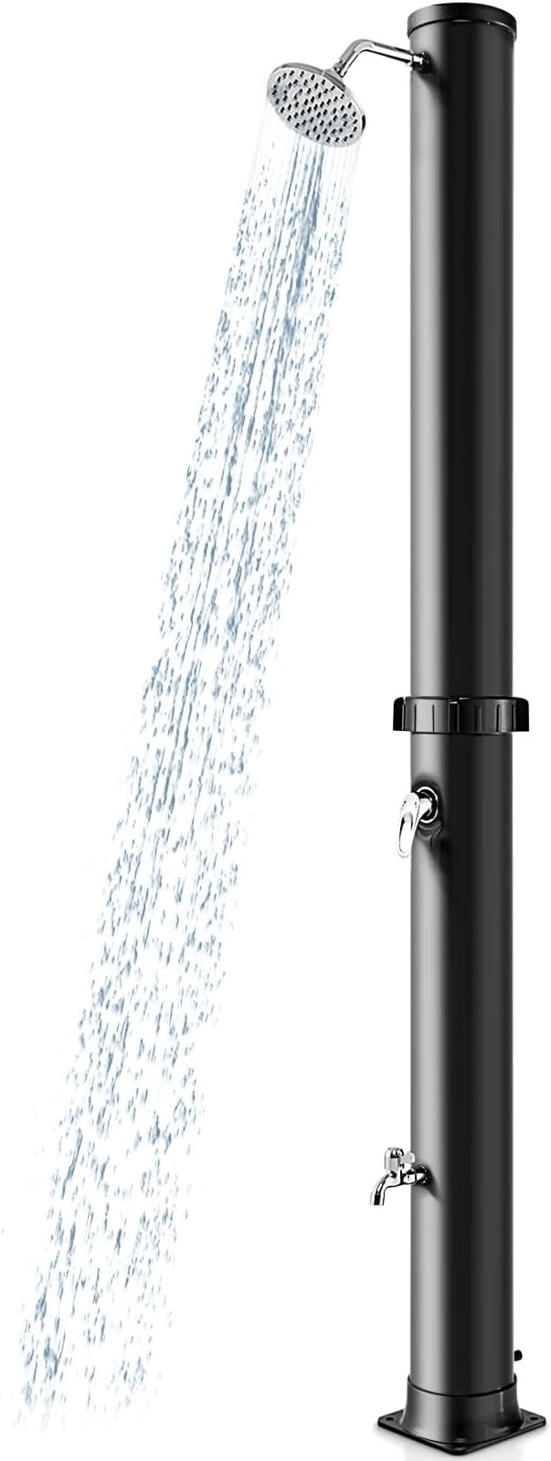 Goplus 10 Gallon Solar Heated Outdoor Shower, 7.2 FT Freestanding Outside Shower with Rotating Shower Head, Temperature Adjustment & Foot Shower, for Backyard Beach Pool Spa (Black)