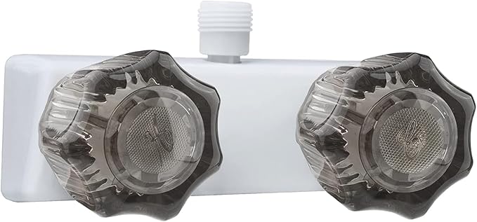 RV Shower Faucet, Camper Shower Faucet Replacement, with 2 knobs 4 Inches Outdoor Faucet use for Mobile outside Van Travel Trailer Motorhome Bathroom and Boat, White