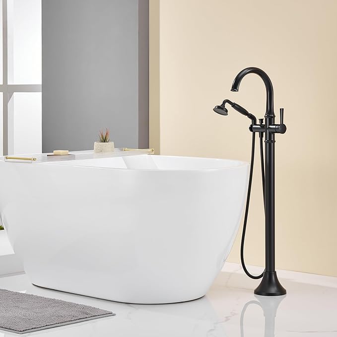 Freestanding Bathtub Faucet Black Free Standing Tub Filler Brass Bathtub Faucets Floor Mounted Bathroom Tub Faucet with Hand Shower