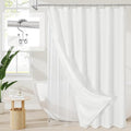 MitoVilla 3 in 1 Shower Curtain Set, White Boho Farmhouse Linen Textured Bath Curtain and Clear PEVA Liner Set with 12 Double Sided Steel Hooks, Waterproof Fabric Hotel Bathroom Curtain - 72x72