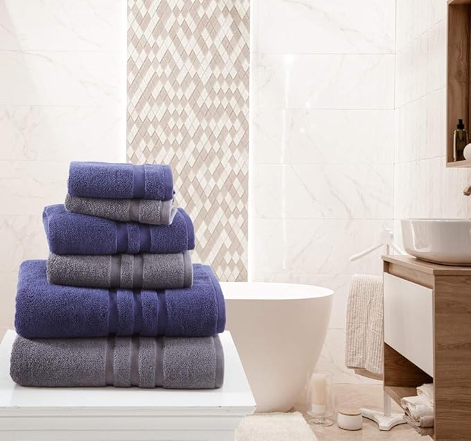 Veteran Textile LLC, Luxury Hotel & Spa, Turkish Cotton, 6 Pieces Towels Set, Max-Softness by Veteran Textile (Navy Blue)