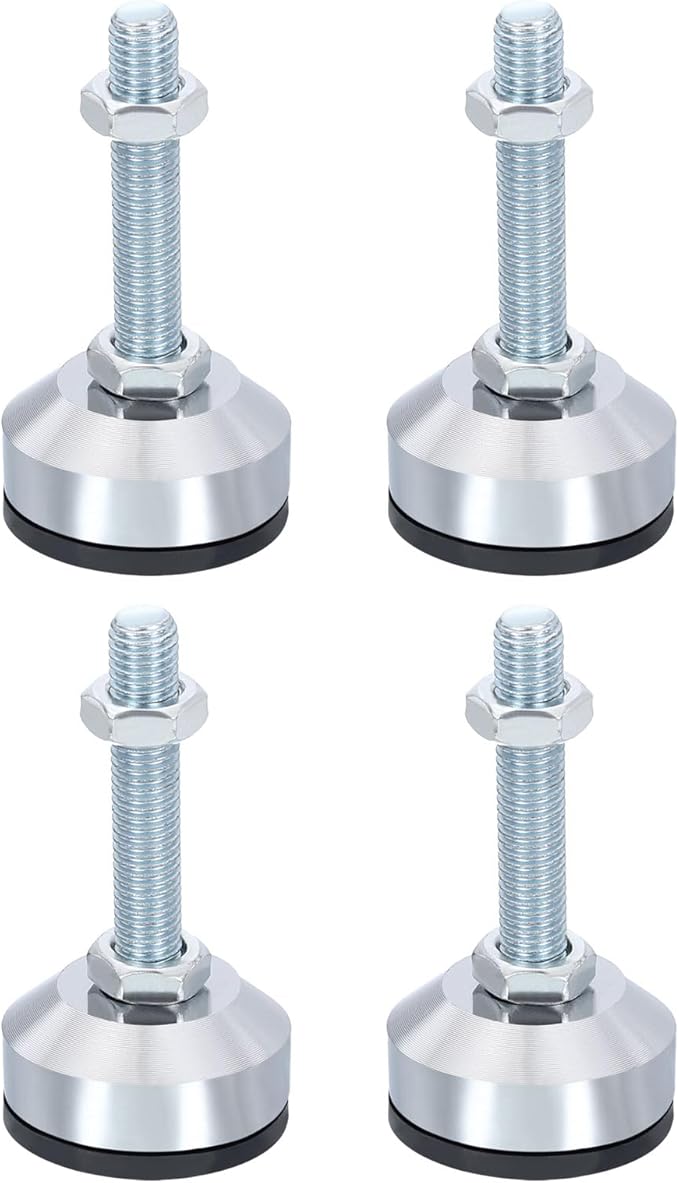 PATIKIL Furniture Leveling Feet 2" Dia Base M12 Thread, 4 Pcs Carbon Steel Adjustable Threaded Furniture Levelers Screw on Leg Leveler with Pads for Desk Chair Cabinet, Black