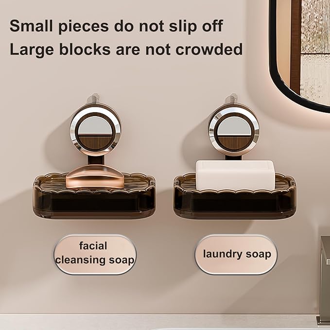 Strong Suction Cup Soap Box - Wall Mounted Soap Rack, Light Luxury, Premium Bathroom, No Punching, No Water Accumulation, Drain Soap Box Suitable for Showroom, Sink, Kitchen, (2-Pack)