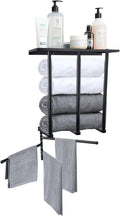 3-Tier Wall Mounted Towel Rack, Bathroom Storage Shelf with Towel Bar, Heavy-Duty Metal Organizer in Matte Black for Bathroom and Powder Room Storage and Organizer