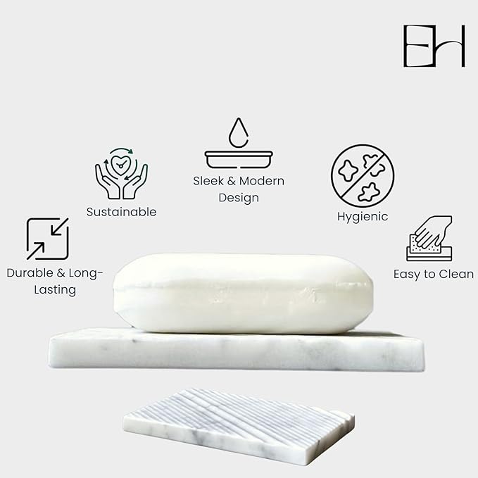 Real Marble Soap Dish - Soap Dish for Shower, Shower Bar Soap Holder, Marble Dish for Bathroom Kitchen, Decorative Stone Soap Dish (Calacatta White, Twill Rectangular)
