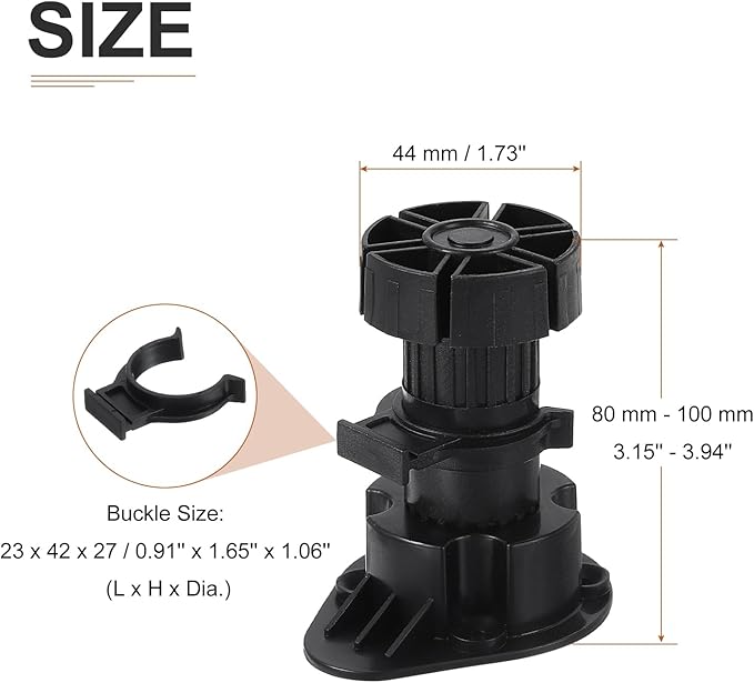 80x44mm(LxW) Adjustable Leveling Feet - 4Pack- Good for Furniture - Leveler Support Frame Replacement Legs - Black