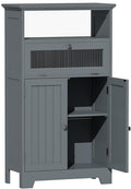 ChooChoo Bathroom Floor Storage Cabinet with Flip Glass Drawer, Bathroom Cabinets Freestanding with 2 Doors Adjustable Shelf & 1 Open Storage for Bathrooms, Living Room, Hallway, Grey