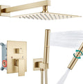 Aolemi Shower Faucet Set, High Pressure Shower System with 2-in-1 Handheld Sprayer, Wall Mount Fixture Combo with Rough-in Valve, 10 Inch Shower Head, Brushed Gold
