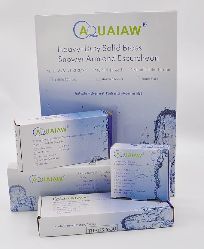 Aquaiaw Shower Arm and O-Ring Flange, 6 inch, Solid Brass, Round, Both Soldered 1/2 NPT Tapered Threads, Wall Mount Shower Arm Extension with Escutcheon, for Rain Shower Head (Polished Chrome)