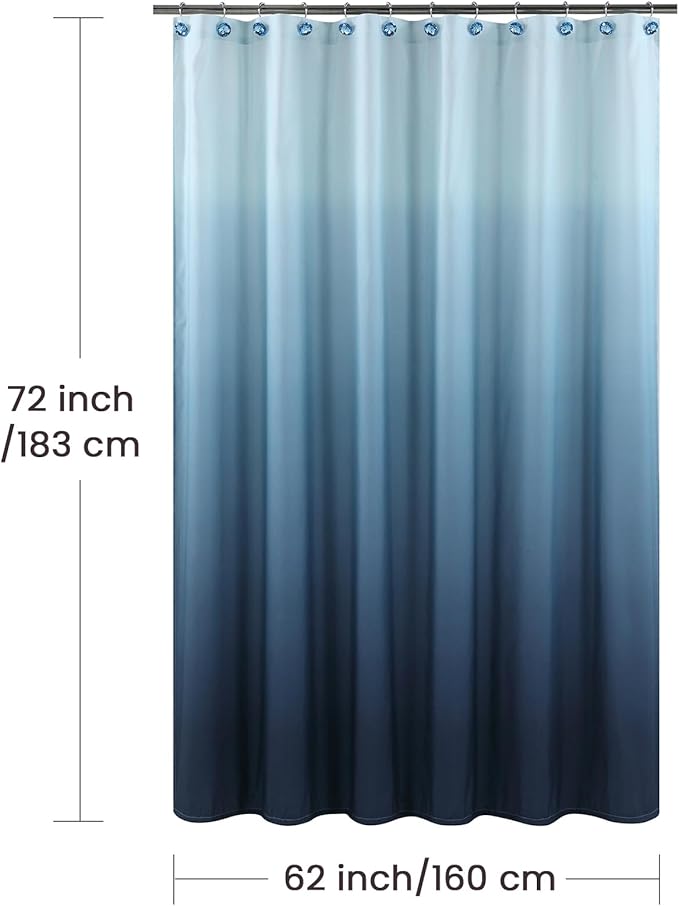Fabric Shower Curtain, Navy Blue Ombre Microfiber Cloth Shower Curtains for Bathroom, Modern Waterproof Bathroom Curtains, 62" W x 72" H