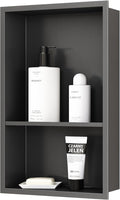 Stainless Steel Shower Niche 18" X 12", No Tile Needed Wall Niche Double Shelves, Recessed Niche Shower for Bathroom Storage, Gun Metal
