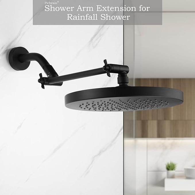 Shower Extension Arm for Rain Showerheads, Angle & Height Adjustable, Universal Connector, Easy to Install - Matte Black, 10 Inch