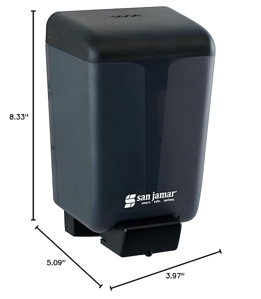 San Jamar Classic Soap Dispenser for Public Restrooms, Manual, Wall Mounted, Refillable, Plastic, 46 Ounce Capacity, Black Pearl (Pack of 6)