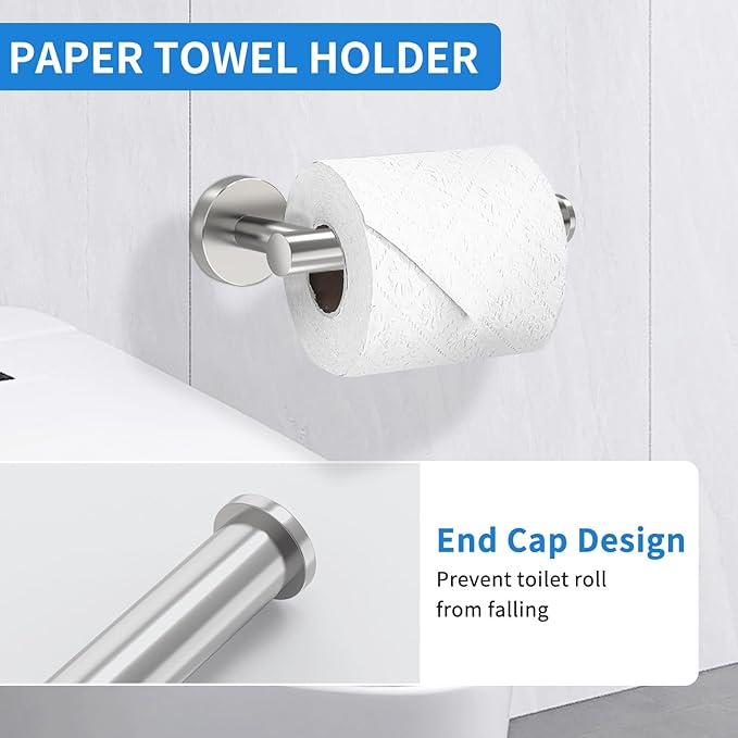 Brushed Nickel Bathroom Accessories, Bathroom Hardware Set, SUS304 Stainless Steel Bathroom Towel Holder Set, 24 Inch Towel Bar Set 5 Pcs, 2 Towel Hooks, Toilet Paper Holder, Towel Ring