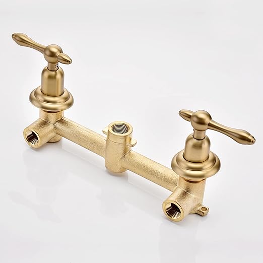 sumerain Vintage Wall Mount Tub Faucet, 8 Inches Center 3 Hole Bathtub Filler Brushed Gold