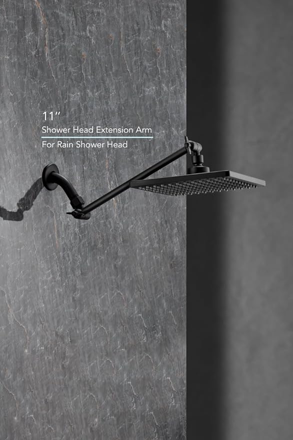 11 Inch Adjustable Shower Head Extension Arm With Locking Set Screw, Singing Rain Brass Matt Black Angle Height Adjustable, Easy To Install, G1/2 Universal Connector Compatible (Matt Black)