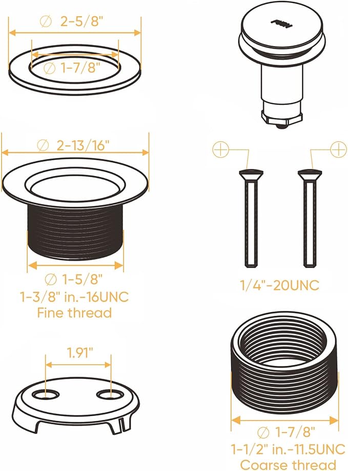 Black Tub Drain Bathtub Drain Conversion Kit with Two-Hole Overflow Faceplate, Minupwell Replacement Tip-Toe Bath Drain Trim Kit with Universal Fine/Coarse Thread Assembly, Matte Black