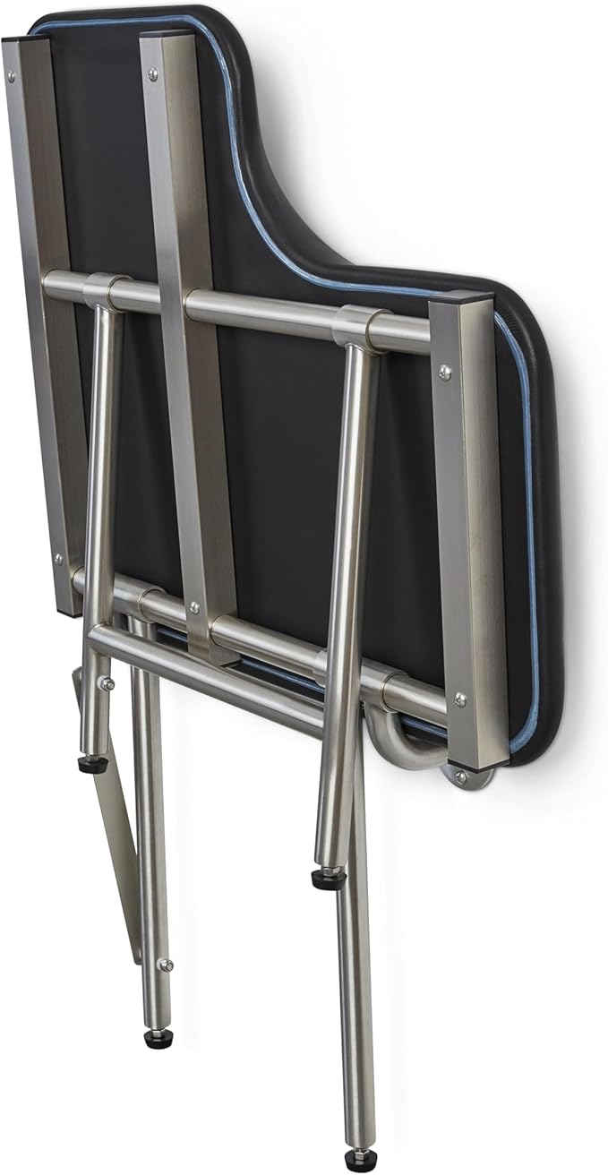 28" x 22.5" Black Padded Wall Mount Folding Right-Handed Transfer Bench Shower Seat with Legs, ADA Compliant