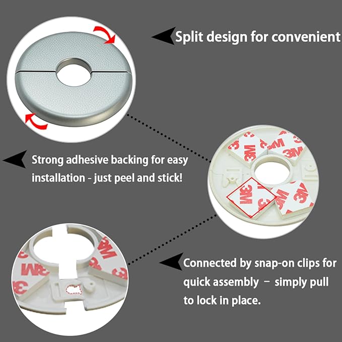1 Piece ABS Wall Split Flange Round Self-Adhesive Escutcheon Plate Cover Plumbing Pipe Cover for Water Pipe Faucet Decoration 1.3"/33mm, Silver