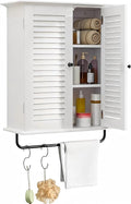 White Wall Mounted Cabinet, Over the Toilet Storage Cabinet, Wooden Wall Cabinet with 2 Doors & Hooks, White Wall Cabinet, Medicine Cabinet Organizer, Storage Cabinets Over Toilet Livingroom Kichen