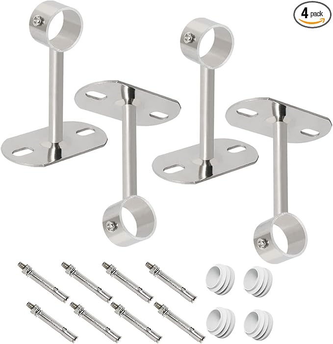 4Pcs ID25mm (1"), L100mm, Clothes Rail mounting Bracket, Shower Curtain Closet tie Rod Support Frame, Curtain Rod Flange Socket, Suitable for Ceiling or Wall mounting