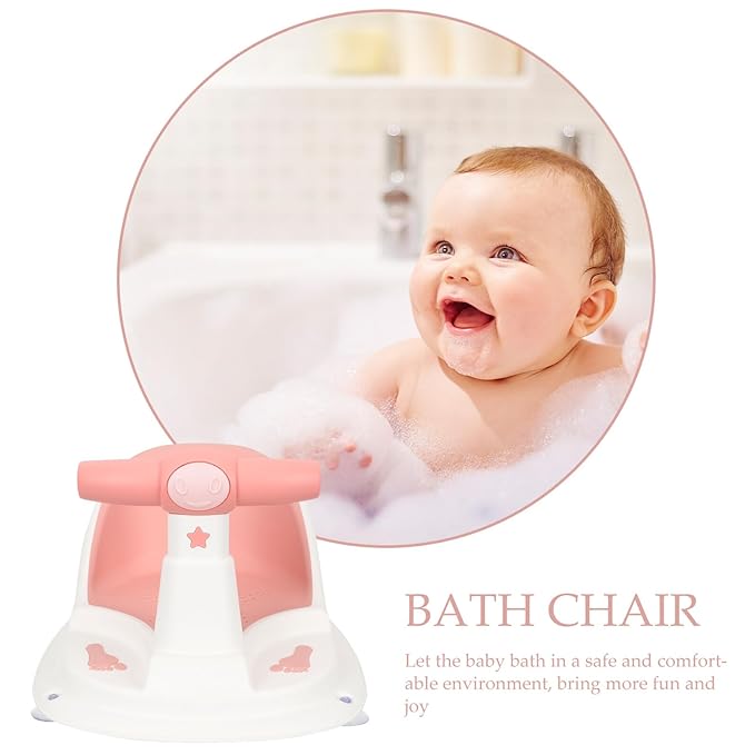 Bath Seat with Suction Cups for Stability Non-Slip Shower Chair Comfortable Sit-up Support Bathtub Seat for Newborns and Boy Girl Bathing Essential in Pink