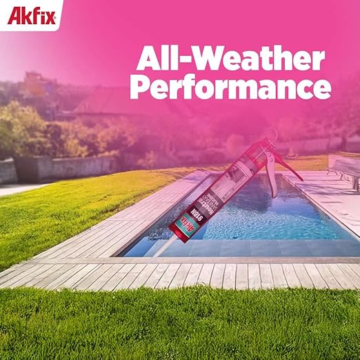 Akfix 918N White 100% Silicone Caulk for Kitchen and Bathroom (12x10.5 fl.oz.) - Solvent-Free, Low Odor, UV & Water Resistant, Fast Curing, Paintable, High Elasticity Silicone Sealant | White, 12 Pack