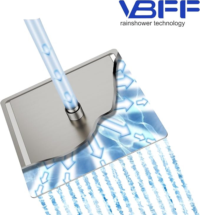 VBFF-Shower Head,rain shower head, 12 inch- Square Shower Head, 1.8 GPM Flow Rate, rainfall showerhead,VBFF09 (Brushed Nickel)