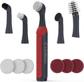 LifeBasis Rechargeable Power Scrubber 11-Piece Kit, Cordless Electric Cleaning Brush, IPX7 Waterproof Electric Grout Brush for Home, Kitchen, Bathroom, Grout, Tile, Shower, Tub, Red
