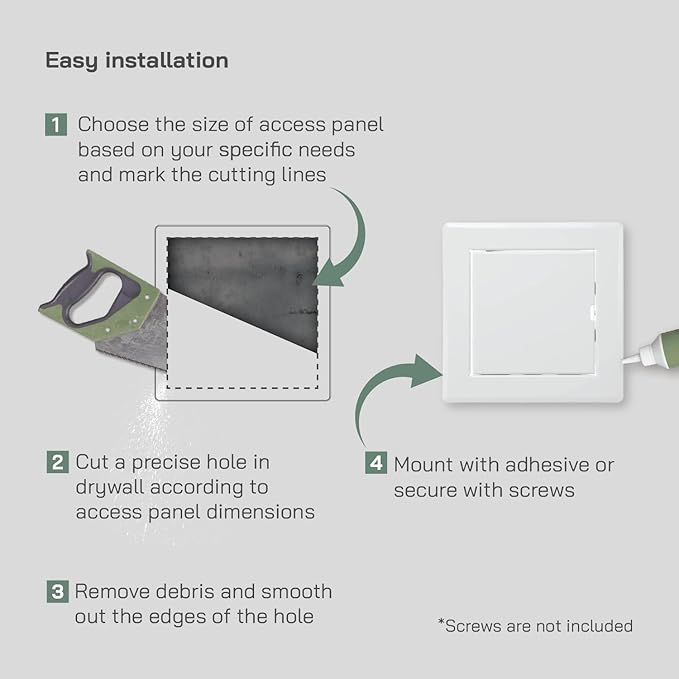 Vent Systems 4'' x 4'' Inch White Metal Access Panel - Easy Access Doors - Access Panel for Drywall, Wall, Electrical and Plumbing Service Door