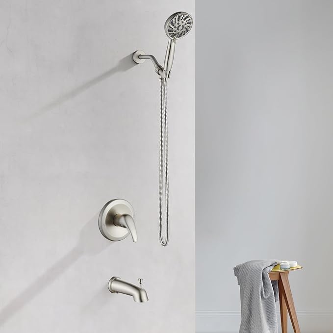 gotonovo Bathroom Shower Head Kit High Pressure Combo System Shower Faucet 6 Modes ABS Handheld Spray Shower Trim Kit Valve Included Shower Head and Handle Set Brushed Nickel