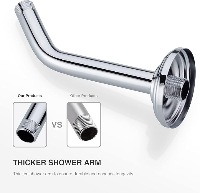 9 Inch Angled Shower Arm with Flange,Wall-Mounted Heavy Duty Stainless Steel, Shower Head Extension Extender Pipe Arm, For Fixed Bathroom Shower Head,Chrome