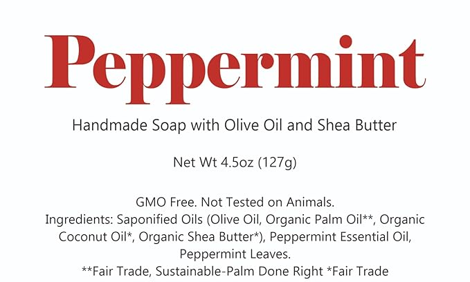 3 Pk Peppermint Organic Soap Bars, Handmade in USA, Natural & Cruelty Free (3 Pack, Peppermint)
