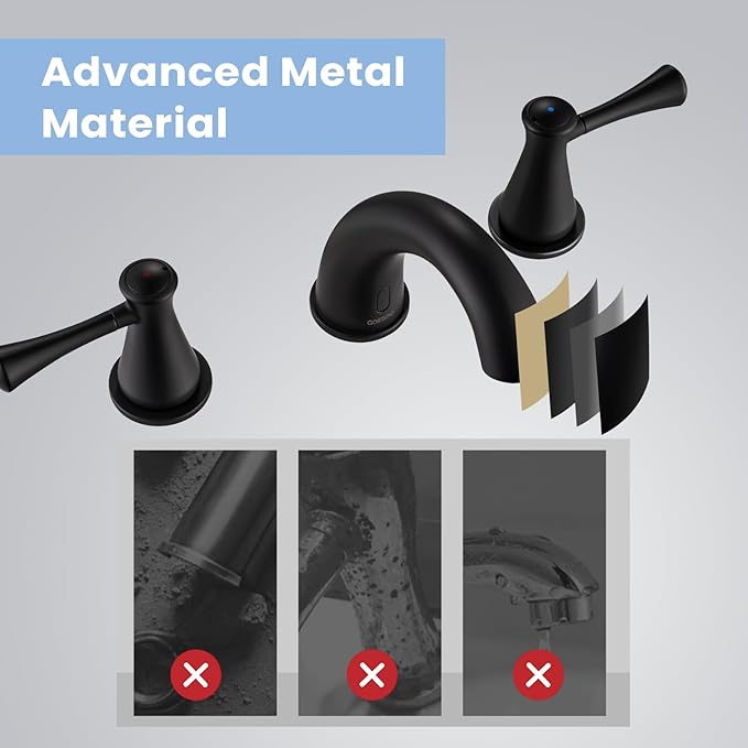 Touchless Bathroom Faucet for 3 Holes 3 Handles, Controlling Temperature & Adjustable Water Flow, Short & Long Induction Modes, Auto Motion Sensor Bathroom Faucet Set Metal Matte Black 29180
