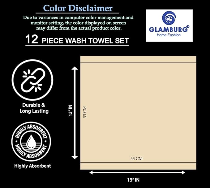 GLAMBURG Ultra Soft 12-Piece Washcloths Set 13x13-100% Ringspun Cotton - Durable & Highly Absorbent Face Towels - Ideal for use in Bathroom, Kitchen, Gym, Spa & General Cleaning - Purple