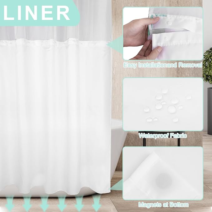 No Hook Shower Curtain Set with Snap in Fabric Liner for Bathroom,with See Through Top Window,Double Shower Curtain with Detachable Liner Replacement,Machine Washable,Ocean Shell,71"x 74"