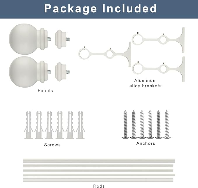 Double Curtain Rod 48 to 84 inch, Adjustable 1 inch Double Drapery Rod Rods for Windows and Doors with Ball Round Finials and Premium Aluminum Brackets Set(48-84",Matte White)
